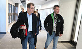 Monteith (right) shares with Nault (left) and Chief Derek Maud and his party about the new school building.  - Tim Brody / Bulletin Photo