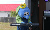 Blueberry Festival mascot Blueberry Bert plays Mary Had a Little Lamb.    Tim Brody / Bulletin Photo