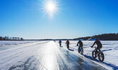 Cyclists on their Ice Road Challenge fat bike ride. - Skyler Tompkins / Submitted Photo