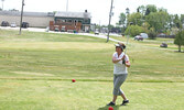 Gina McFee-Bernier, Broker, Royal LePage Lannon Realty, who spearheaded the club’s sponsorship program with Kyle Durante and Garth Hyslop, tees off.    Tim Brody / Bulletin Photo