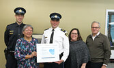 From left: Sioux Lookout OPP Sergeant Mike Kreisz, Sioux Lookout Police Services Board Chair and Acting Director of Equay-wuk (Women's Group) Darlene Angeconeb, Sioux Lookout OPP Staff Sergeant Karl Duewel, Municipal CAO Michelle Larose and Sioux Lookout 