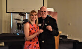 Rebecca Perry (left) being presented her Distinguished Toastmaster award by David Woodcock, district director elect for 2019-2020. - Jesse Bonello / Bulletin Photo