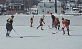 Screen capture image of hockey footage from 8mm film roll discovered by Graeme Tennant.     Screen capture of hockey footage posted to Sioux Lookout Minor Hockey Facebook page