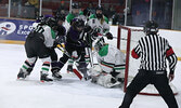Warriors Girls Hockey Team goaltender Presley Brohm backstopped her team to the win.   Tim Brody / Bulletin Photo