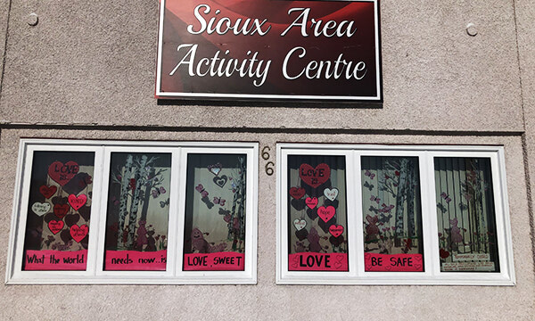 Seniors activity centre February window theme is Valentine’s Day